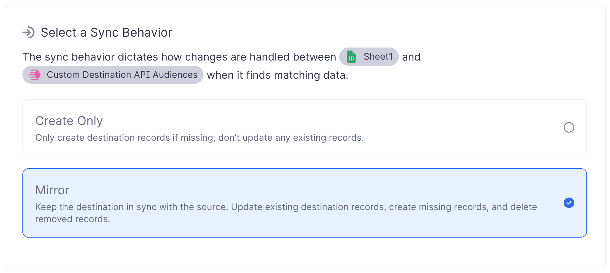 Select a sync behavior in Census
